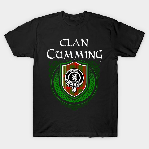 Clan Cumming Surname Scottish Clan Tartan Crest Badge T-Shirt by Celtic Folk